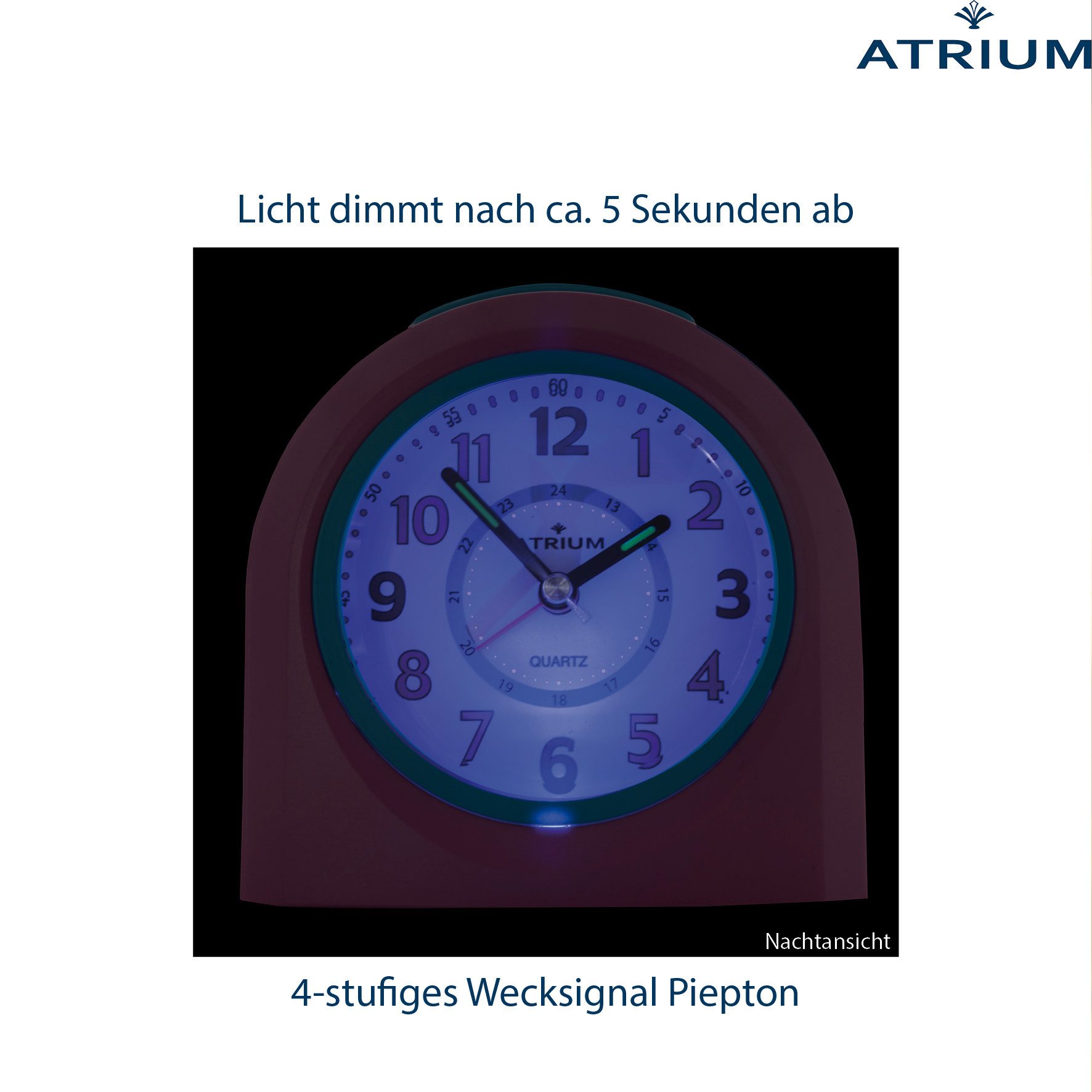 Atrium Kinderwecker A921 Quarzwecker mit fließender Sekunde, Snooze und Licht 10x10 cm – Bild 5 von 5