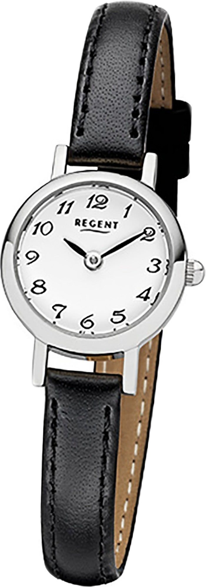 Regent Quarzuhr Regent Leder Damen Uhr F-979 Quarzuhr, Damenuhr mit  Lederarmband, rundes Gehäuse, klein (ca. 20mm), Elegant-S