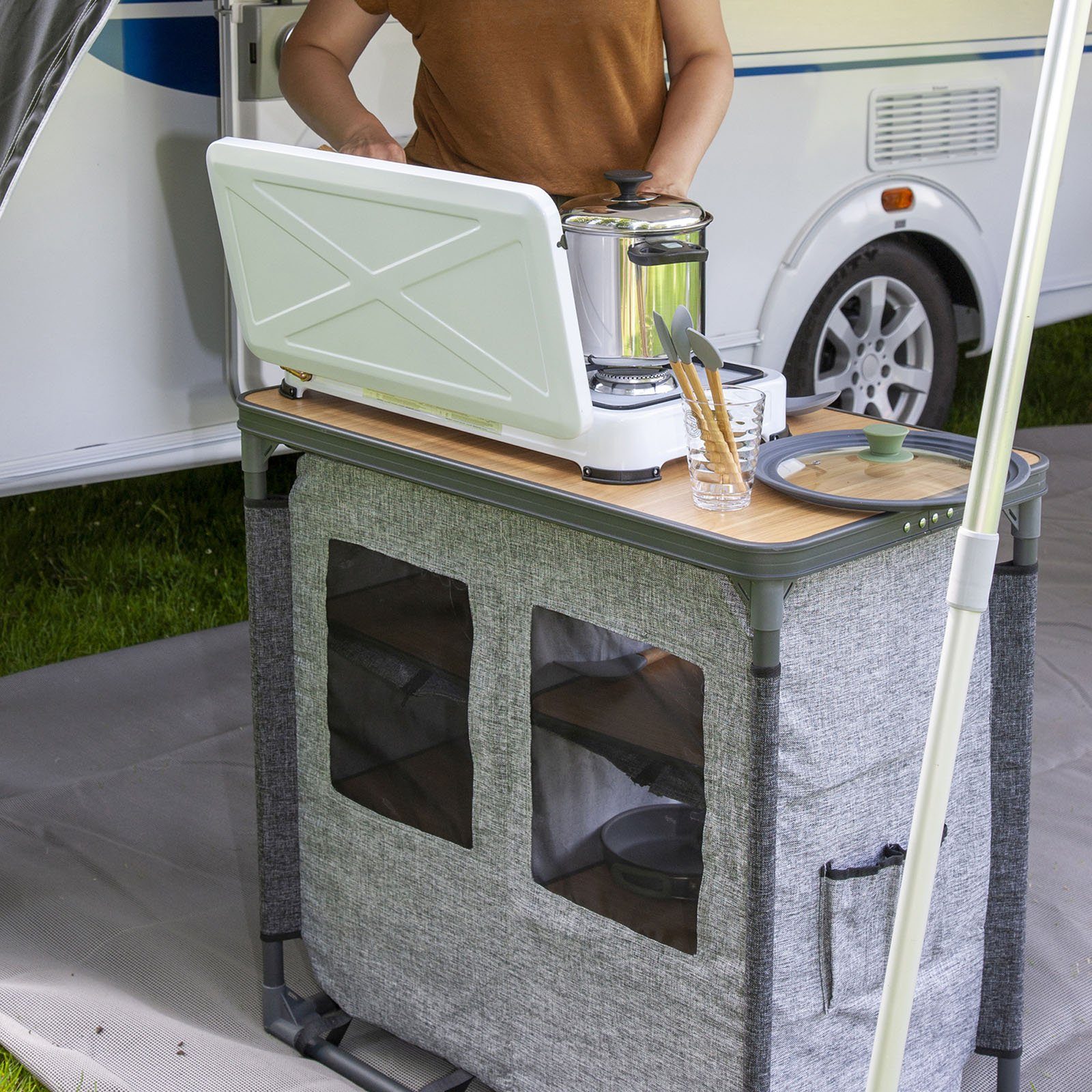 Faltbar Falt XL Groß Tisch Kommode Bo-Camp Camping Stoff Küche Stoffschrank Wohnwagen Schrank
