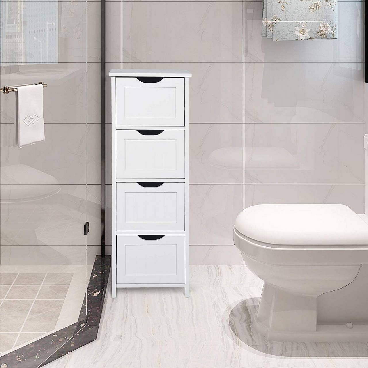 Woltu Kommode, Badezimmerschrank mit 4 Schubladen, Mehrzweckschrank 30x82x30 cm