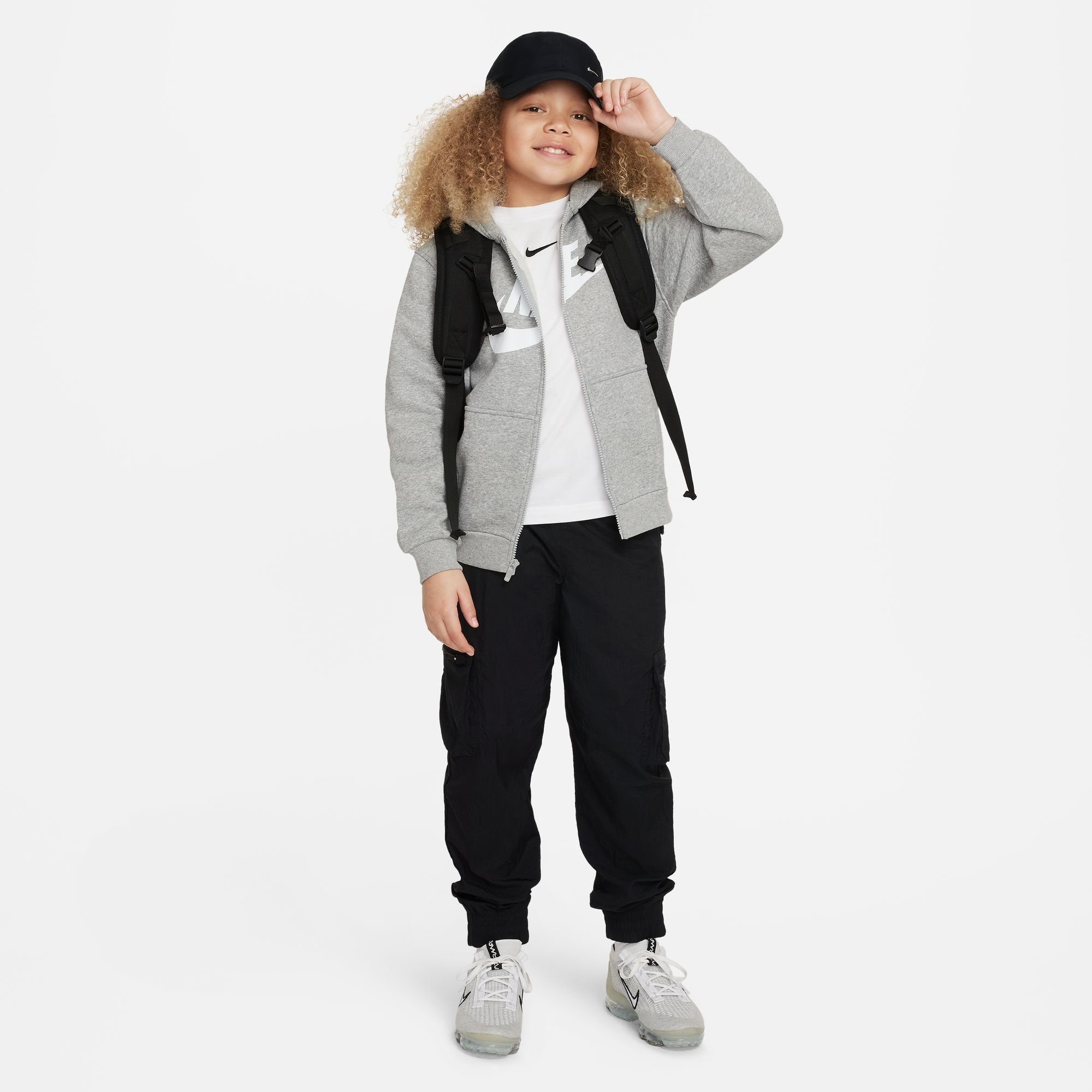 GREY/WHITE FLEECE Nike KIDS' FULL-ZIP Kapuzensweatjacke DK BIG HEATHER/BASE CLUB Sportswear GREY HOODIE