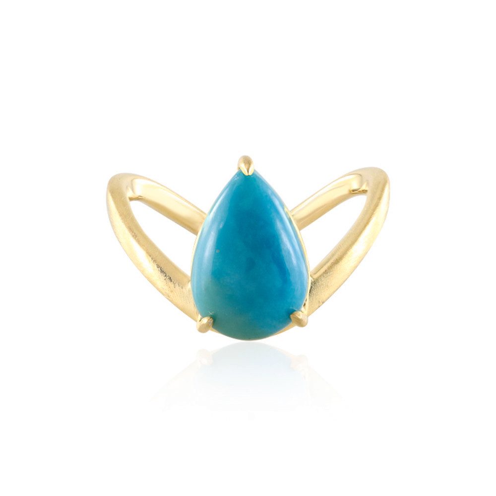 Solitärring Cavill Ring Türkis 2,155 ct Tropfen Cabochon, vergoldet, Silber