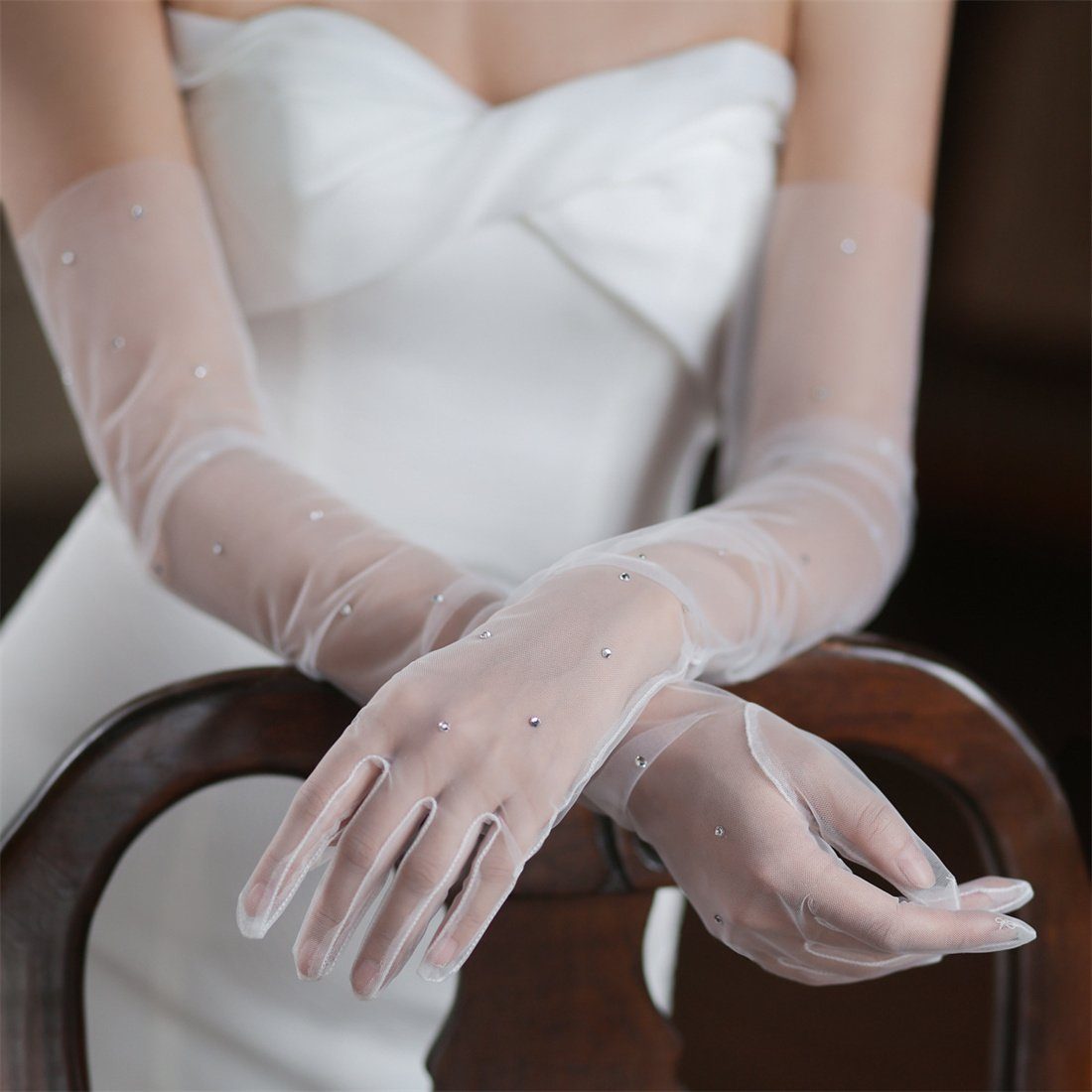 Hochzeitsessen, Handschuhe DÖRÖY Glitzerhandschuhe weiße Abendhandschuhe lange für das