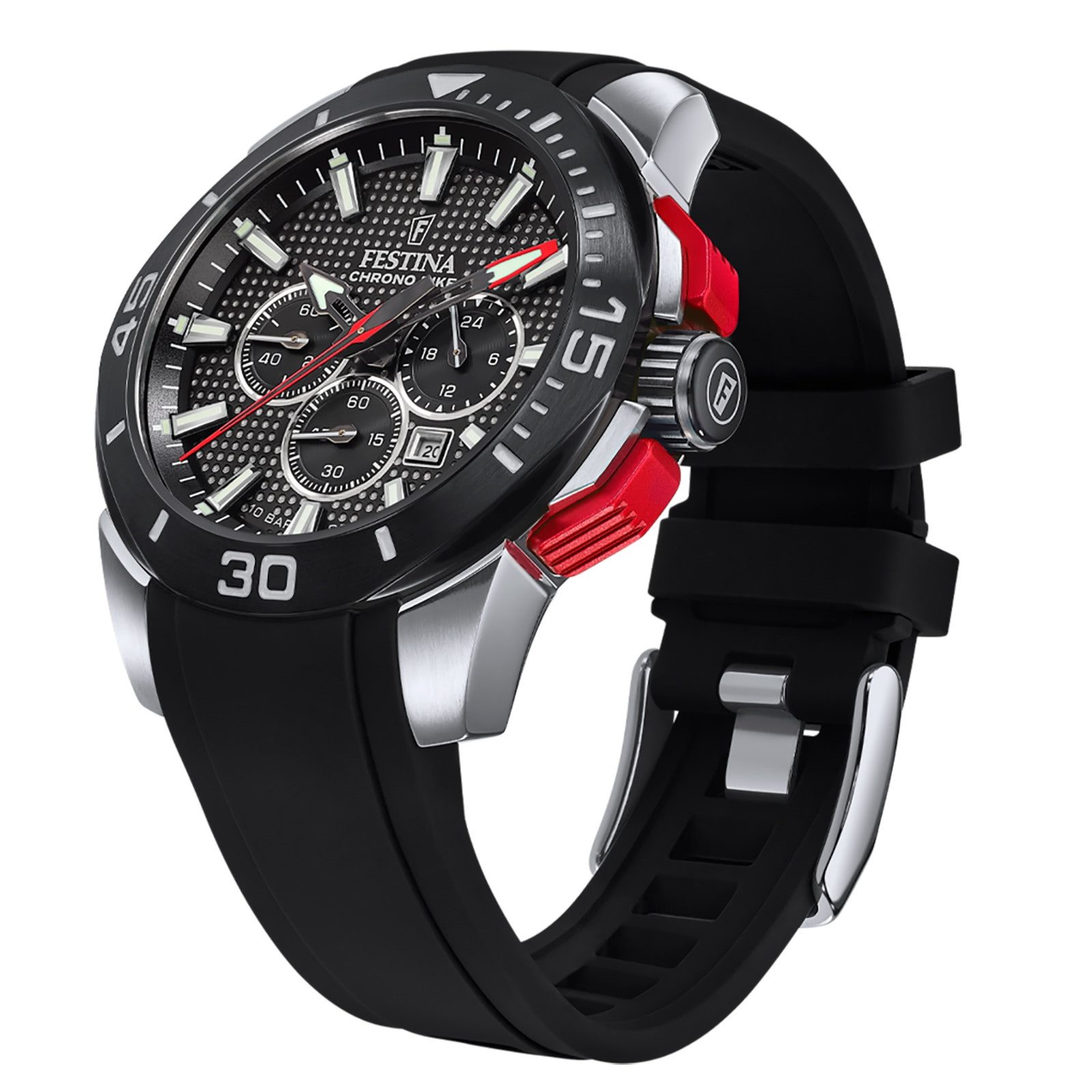 Festina Quarzuhr Festina Herrenuhr Kautschuk schwarz, (Analoguhr), Herren Armbanduhr rund, Kautschukarmband schwarz, Sport