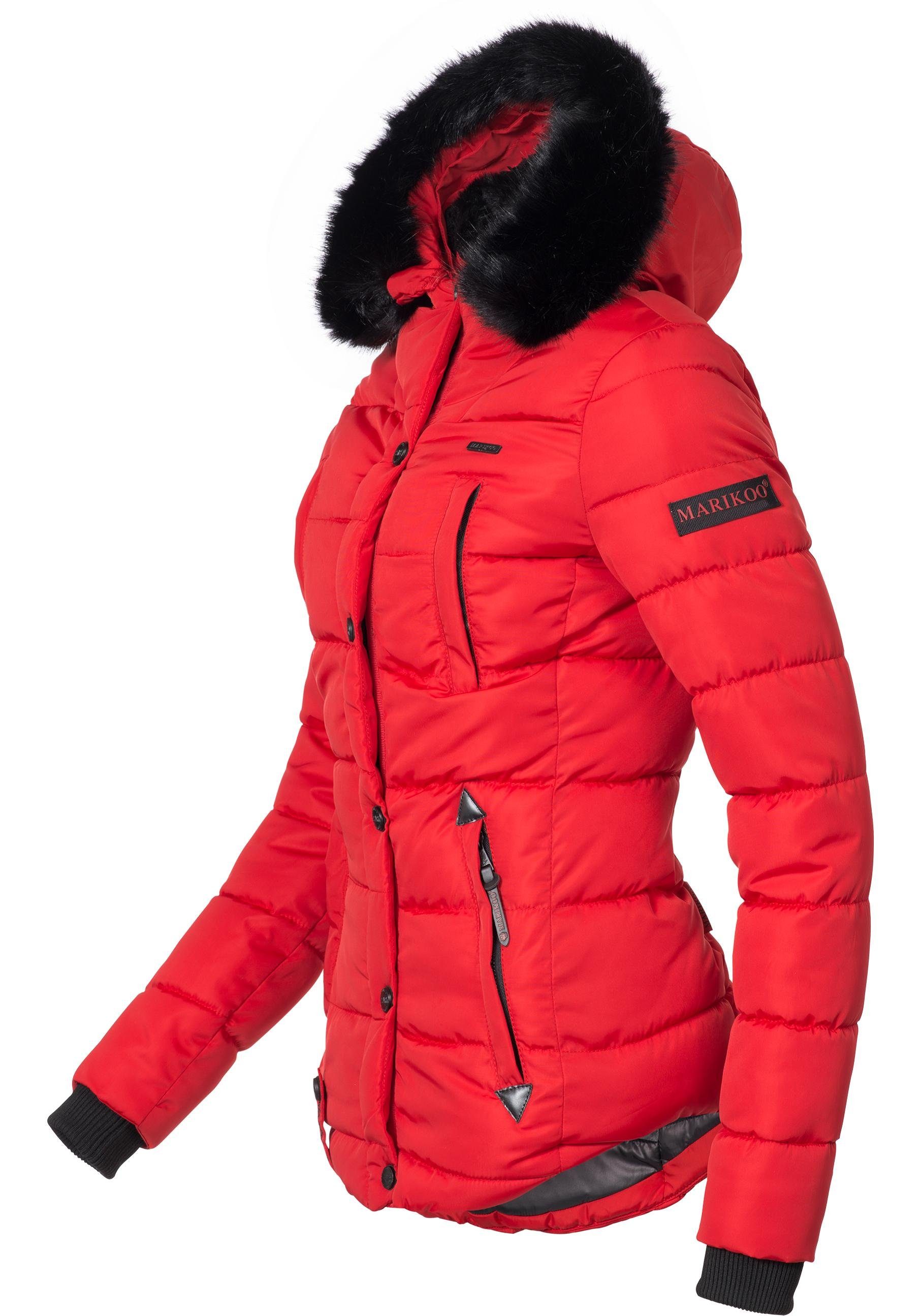 Marikoo Steppjacke Lotusblüte hochwertige Winter Jacke mit edler Kunstpelz Kapuze