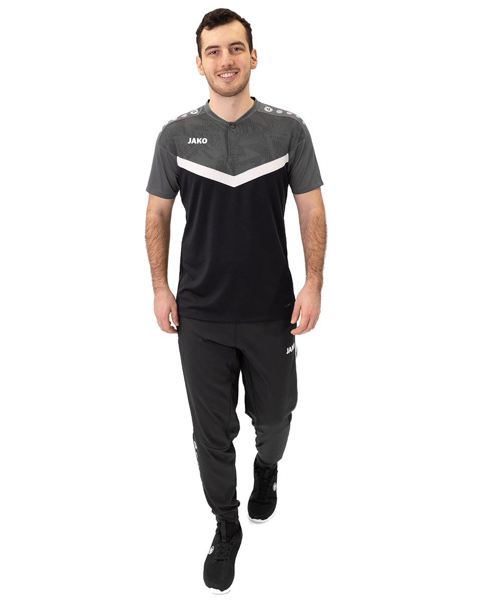 Jako Poloshirt Iconic (Polyester-Micro-Mesh) schwarz/anthrazitgrau Herren