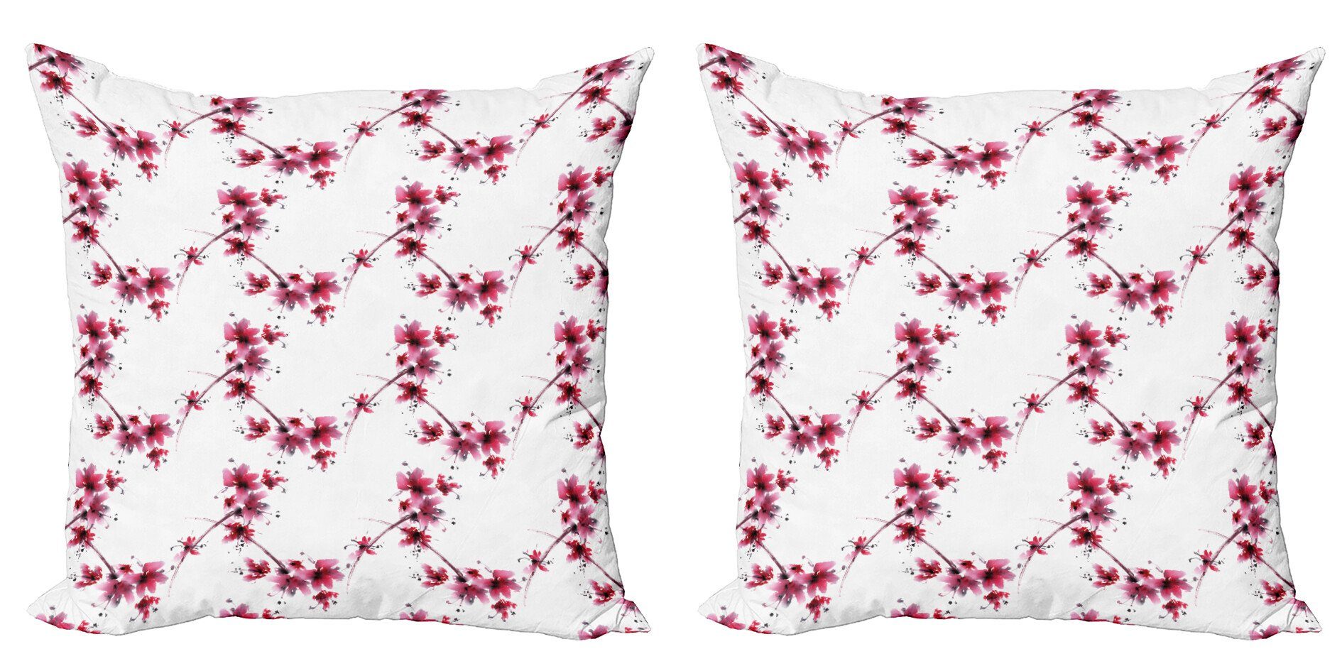 Kissenbezüge Modern Accent Doppelseitiger Digitaldruck, Abakuhaus (2 Stück), rot-Weiss Petal Blumen Ethnic