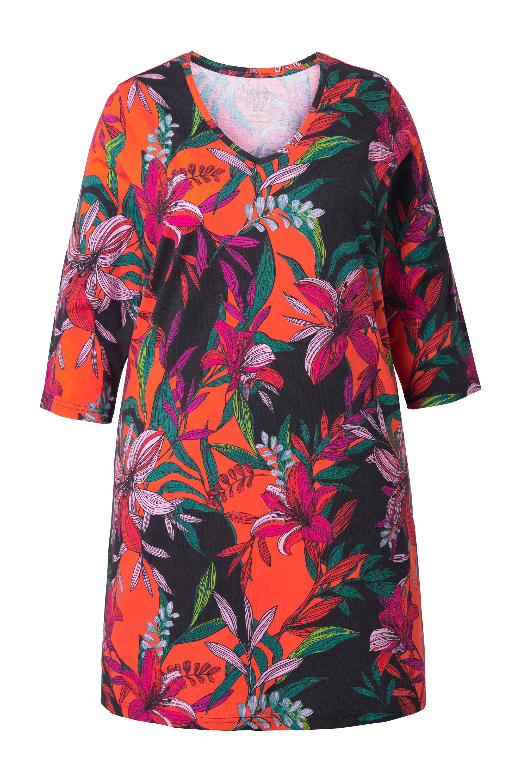 Ulla Popken Longshirt Longshirt Blüten A-Linie V-Ausschnitt 3/4-Arm günstig online kaufen