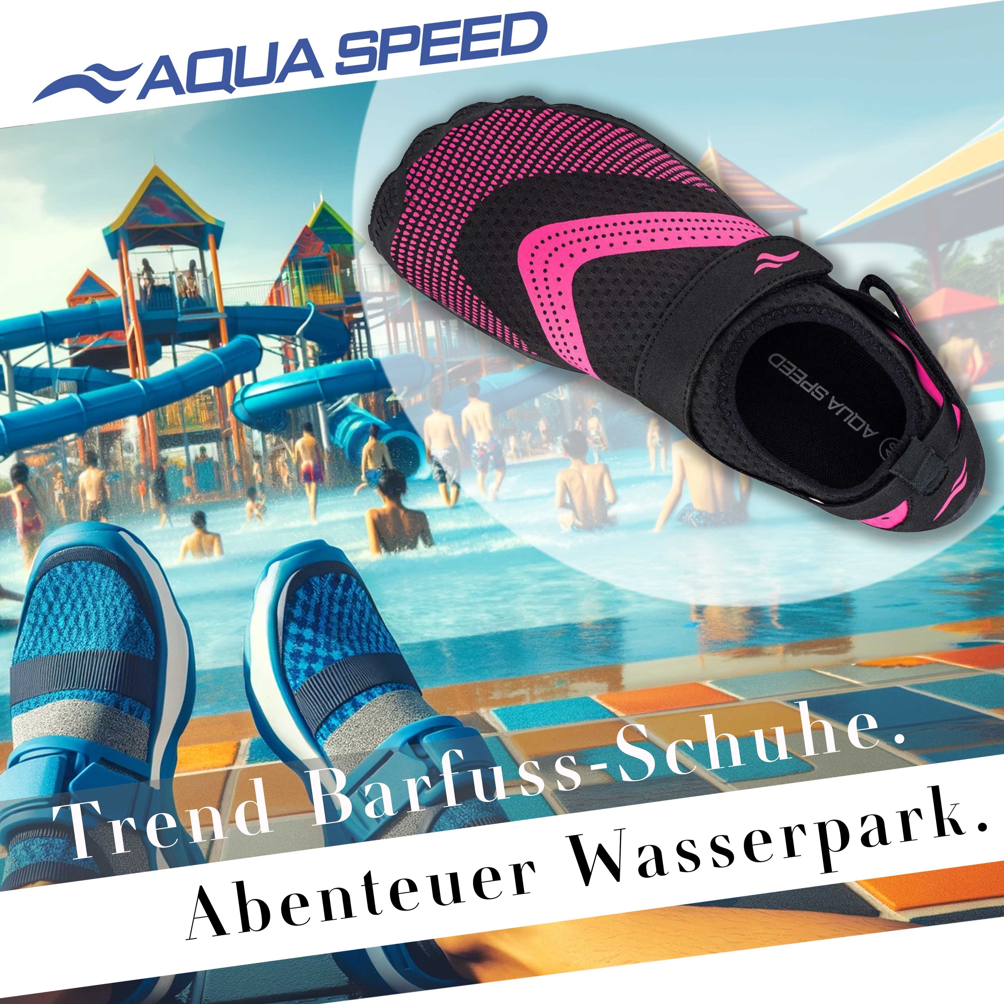 Aqua Speed Badeschuhe AGAMA Gr. 35 – Schwarz/Pink + Handtuch Wasserschuh (Strandschuhe für Kinder – weich, sicher & ideal für Urlaubstage) Flexibel & schnelltrocknend – Für Sport, Strand & Urlaub