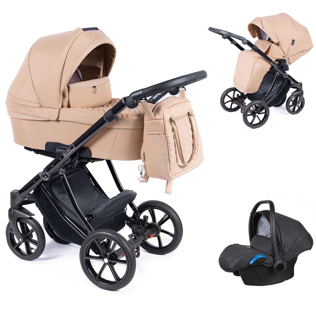 babies-on-wheels Kombi-Kinderwagen 3 in 1 Kinderwagen-Set Dante - 13 Teile - in 16 Farben Beige = Gestell schwarz