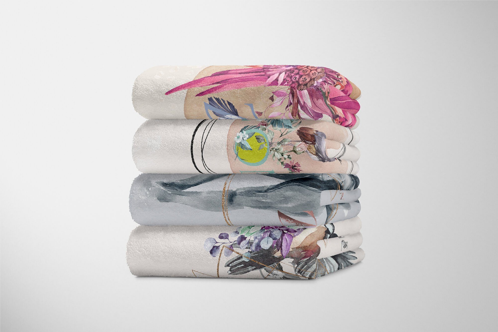 Frau Sinus Kuscheldecke Kunstvoll Strandhandtuch Handtuch Handtücher schöne Saunatuch Baumwolle-Polyester-Mix (1-St), Spiritue, Art Feminin Handtuch