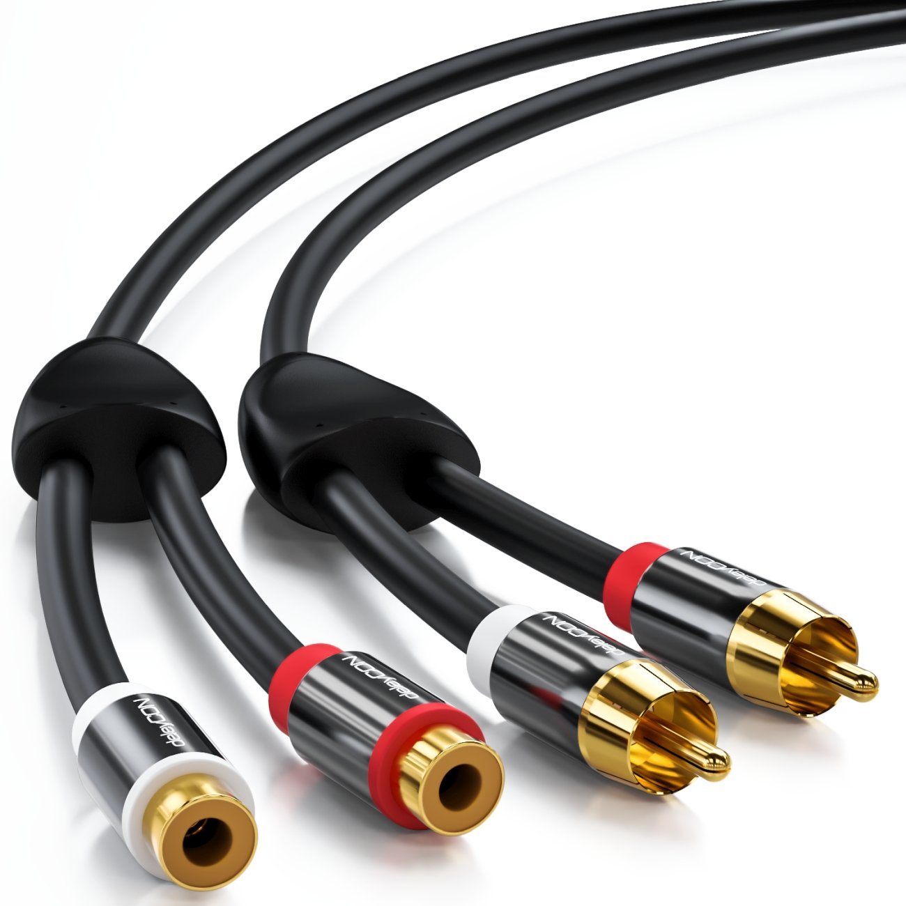 deleyCON deleyCON HQ Cinch Verlängerungs Kabel [3m] 2x RCA Cinch Buchse zu 2x Audio- & Video-Kabel – Bild 2 von 5