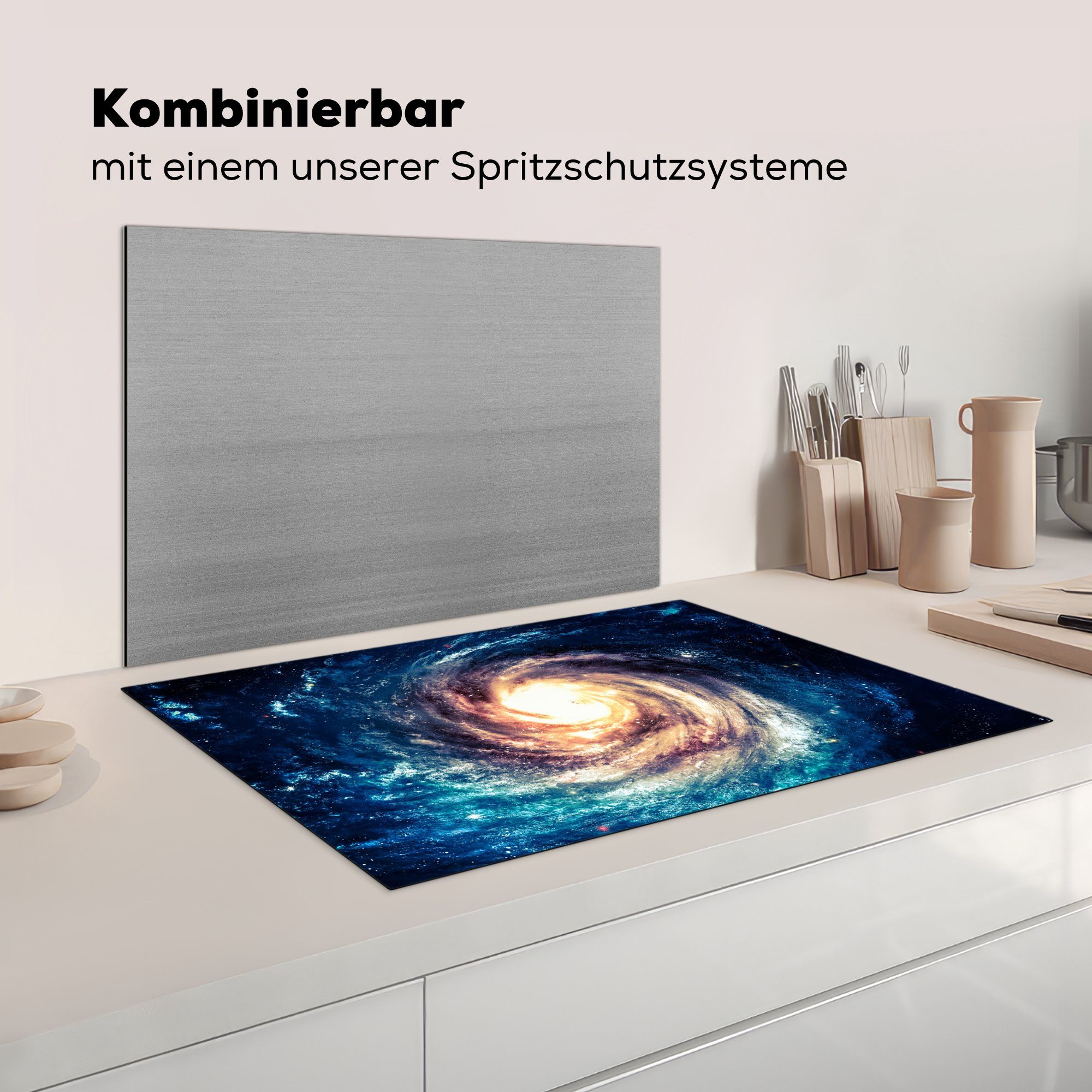 81x52 - die küche, (1 Herdblende-/Abdeckplatte Schutz cm, für Induktionskochfeld tlg), - Sterne Vinyl, Blau, Ceranfeldabdeckung MuchoWow Weltraum