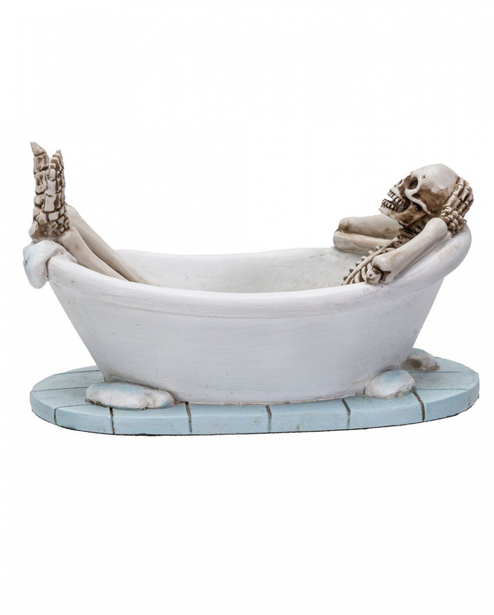 Dekofigur Skelett Figur in einer Badewanne als witziges Wohn