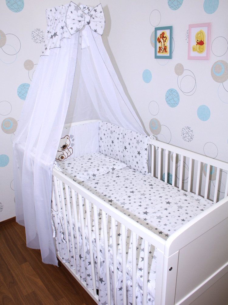 Primawela Babybettwäsche Baby Bettset -5-6 teiliges Set mit Chiffon Himmel Nestchen- BÄRCHEN, 6 teilig