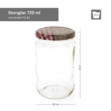 MamboCat Einmachglas 6er Set Rundglas 720 ml To 82 Holz Herz rot Deckel incl. Rezeptheft, Glas