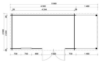 Alpholz Gartenhaus York mit Schleppdach, BxT: 598x275 cm, 28 mm Wandstärke - ohne Imprägnierung