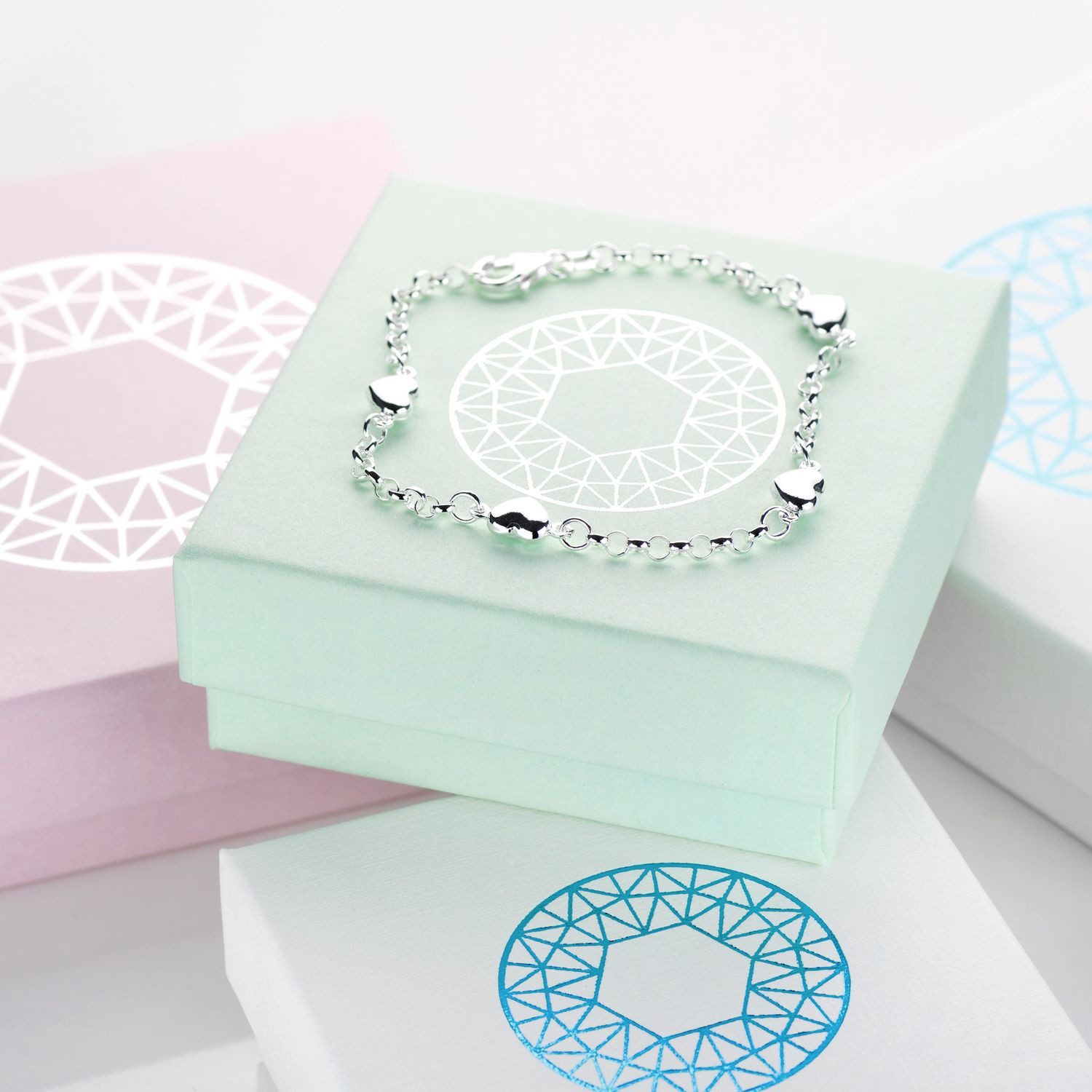Materia Armkette Kinderarmband Herzen Silber SA-108, 925 Sterling Silber, rhodiniert