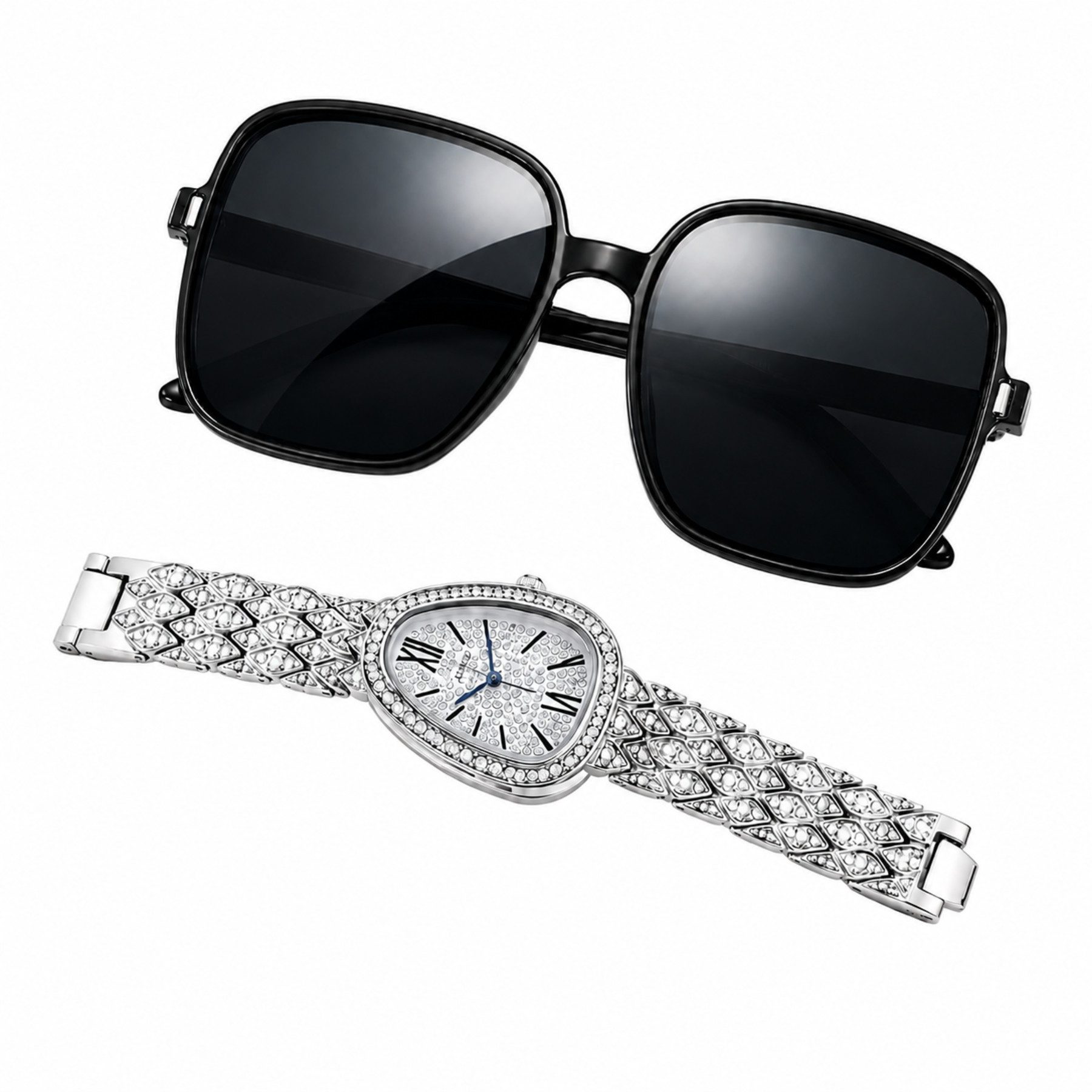 Luckice Sonnenbrille Damen Geschenkset mit Sonnenbrille & Armbanduhr, (modische Uhr und Sonnenbrille, Geschenk für Frauen, Geburtstag, Weihnachten, elegantes 2-teiliges Set)