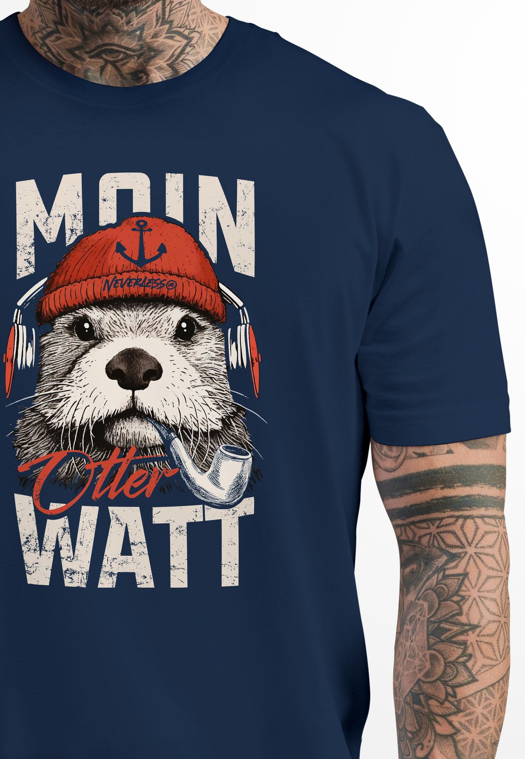 Neverless Print-Shirt Herren T-Shirt Moin Grafik Otter Aufdruck Printshirt günstig online kaufen