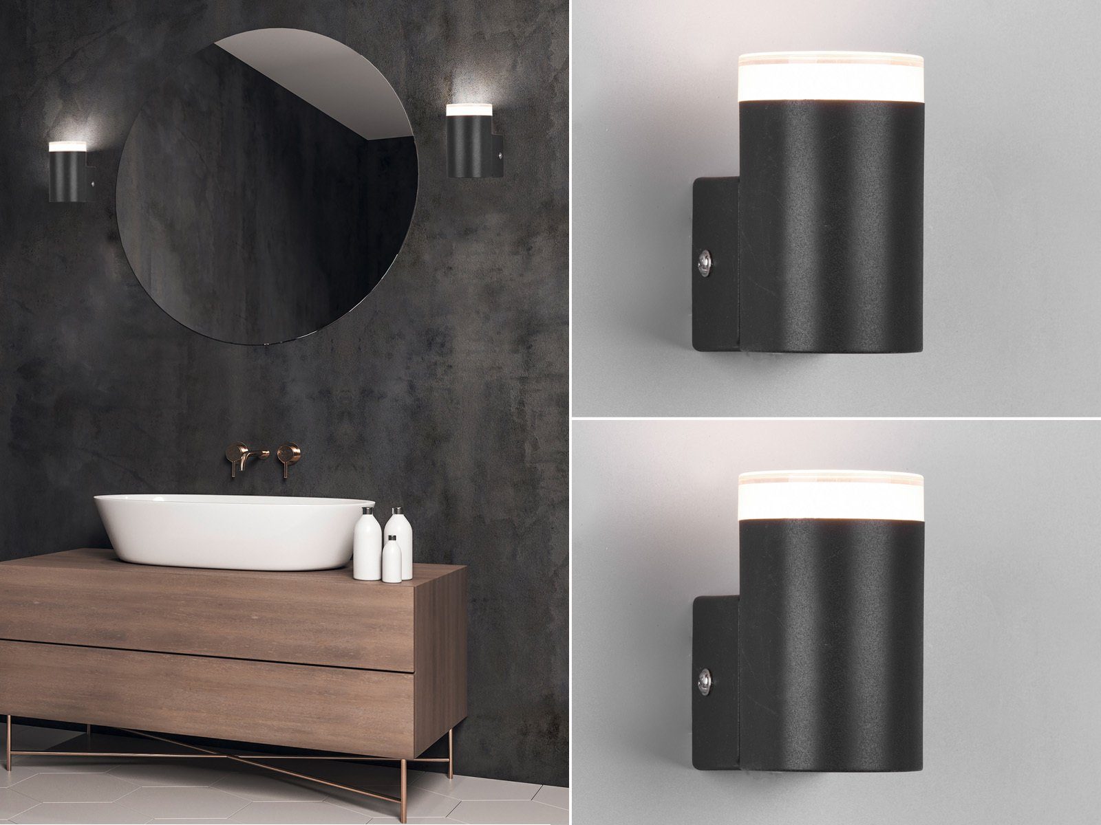 klein Badezimmerlampen Wand-strahler LED innen Warmweiß, Weiß Set Schwarz Höhe Spiegelleuchte, Bad-lampen / fest meineWunschleuchte integriert, 2er 8cm matt