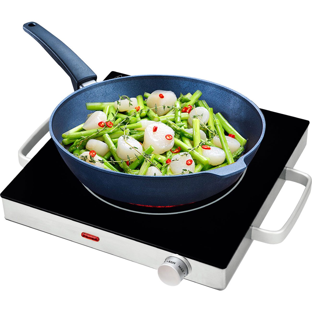 Casativo Einzelkochplatte Mobile Glaskeramik Kochplatte Infrarot-Wärme Ø20cm 2000W IP64, 1er & 2er-Set, stufenlose Temperaturregelung, 35 x 7,6 x 30cm