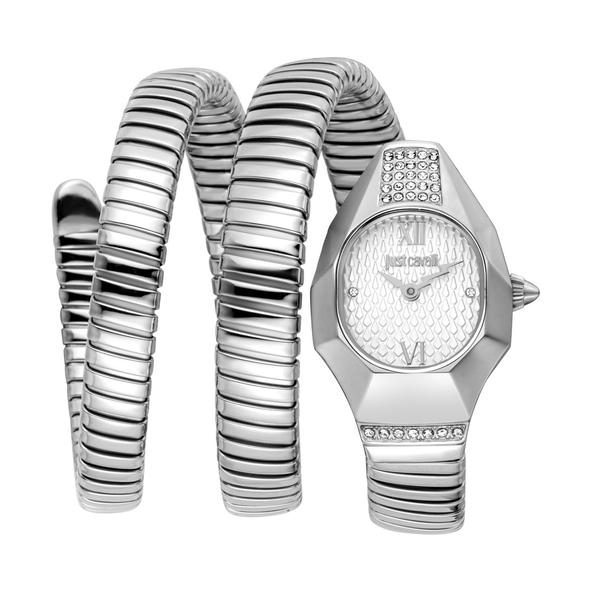 Just Cavalli Time Quarzuhr Signature Snake JC1L397M0015, Armbanduhr, Damenuhr, Edelstahlarmband, analog, Kristallsteine