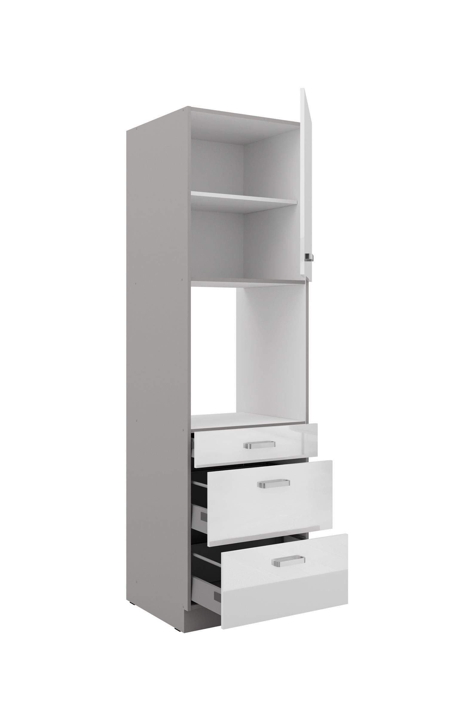 Küchen-Preisbombe Hochschrank 60 cm Küche Bianca Weiß Hochglanz + Grau Küchenzeile Küchenblock