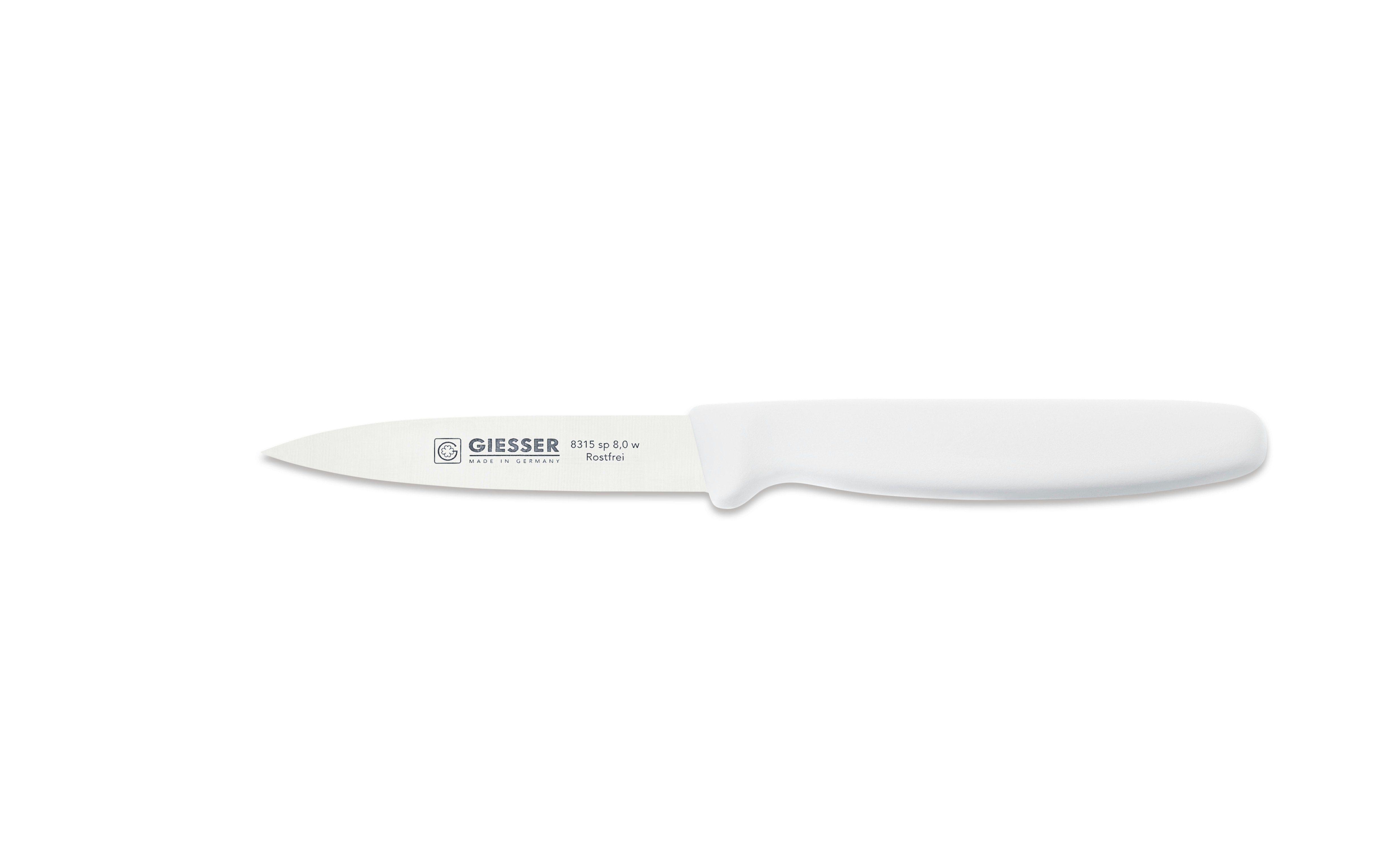 Giesser Messer Gemüsemesser Spickmesser 8315 sp 8/10/12, Küchenmesser mit oder ohne 3mm Wellenschliff Weiß