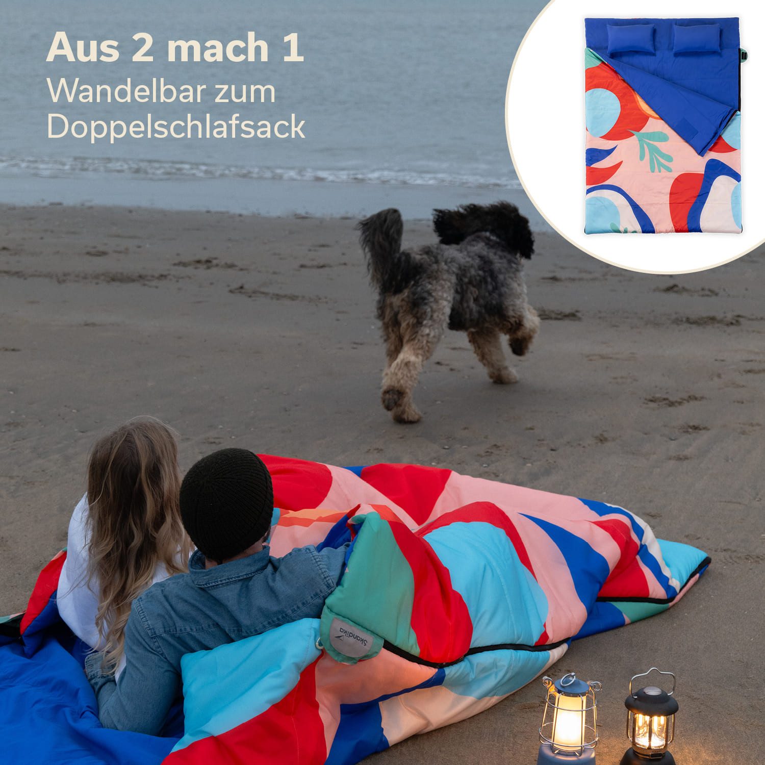 Skandika Deckenschlafsack für Erwachsene, Sovro 220 Coralflame, als Decke verwendbar (Packsack mit Kompressionsbändern und Schutzhaube), Schlafsack Outdoor für Erwachsene, 3 Jahreszeiten