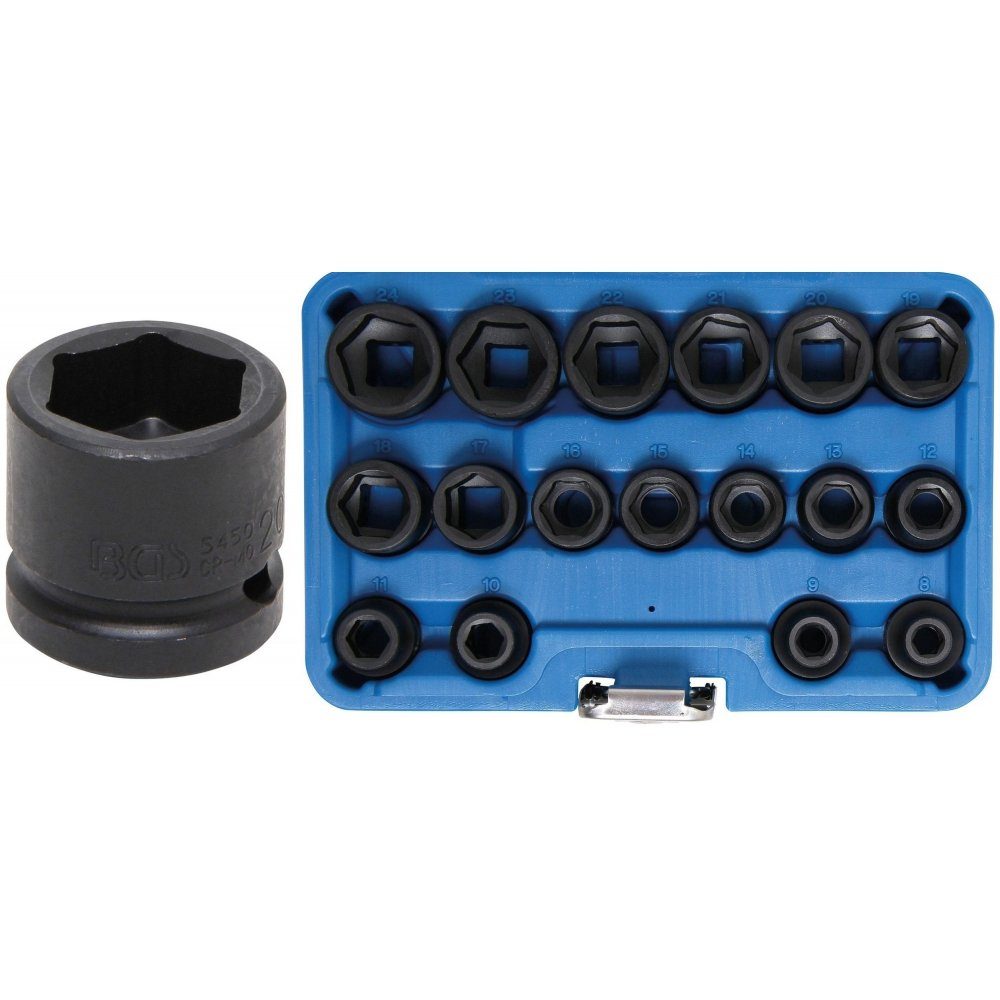 BGS Steckschlüssel technic 9286 12,5 mm (1/2 Zoll) 17-teilig -  Kraft-Steckschlüssel-Einsatz Sechskant - blau/schwarz