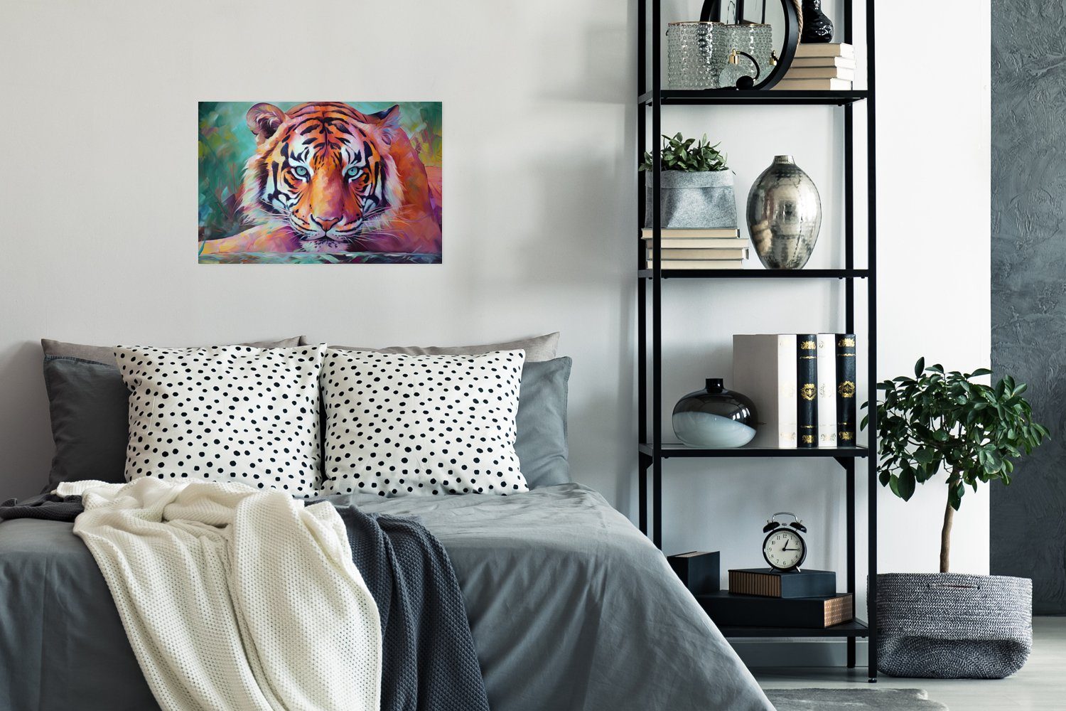 - St), - Poster Tiger Poster, Kunst, Wandbild, Tiere - Rahmen Wohnzimmer, MuchoWow Ölfarbe (1 Wandposter für Ohne