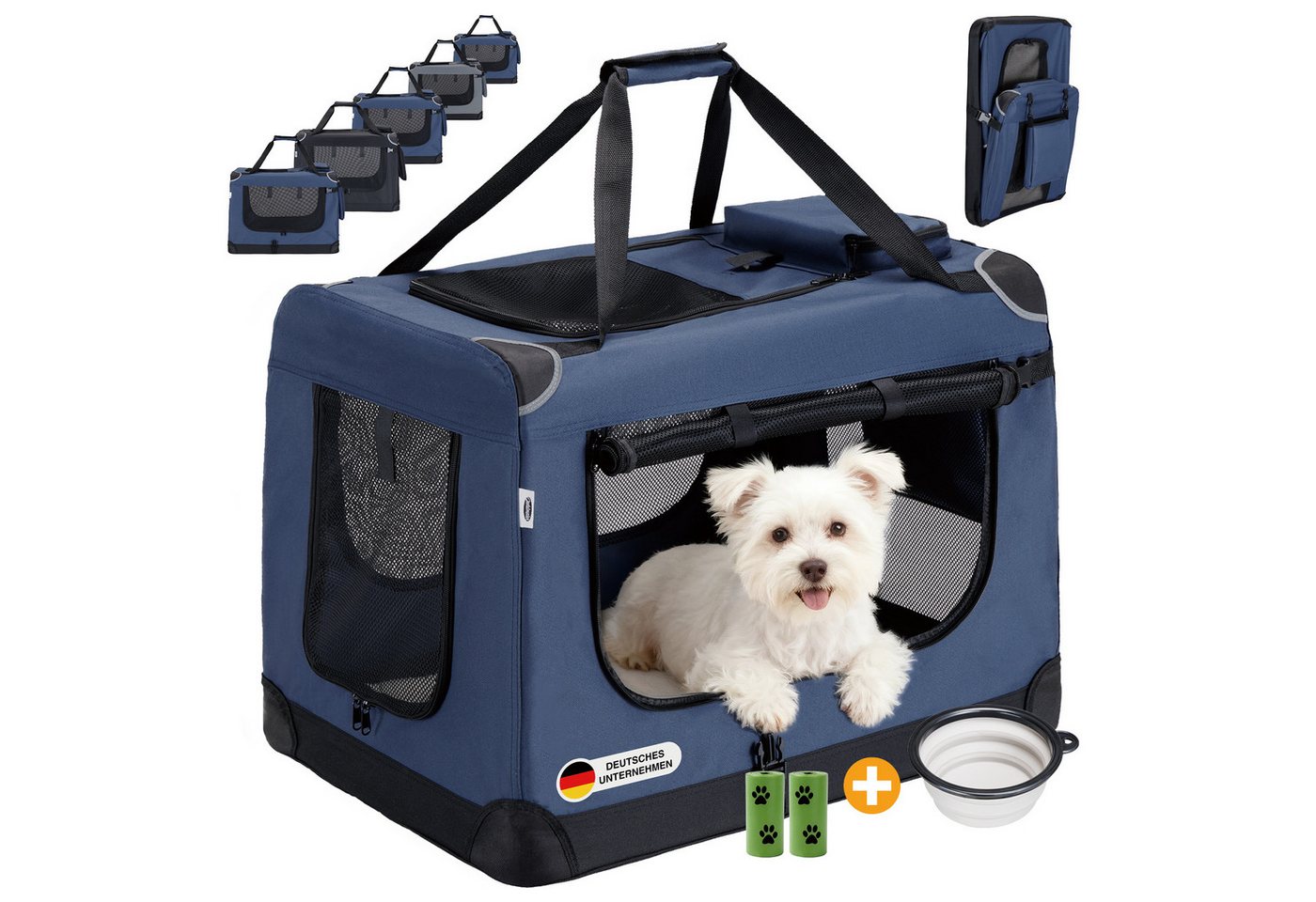 Zedelmaier Tiertransporttasche Transportbox, Faltbar Hundetransportbox, Katzenbox, Inkl.2 Rollen Hundekotbeutel, 1 faltbarer Napf, 2 praktische Beutel