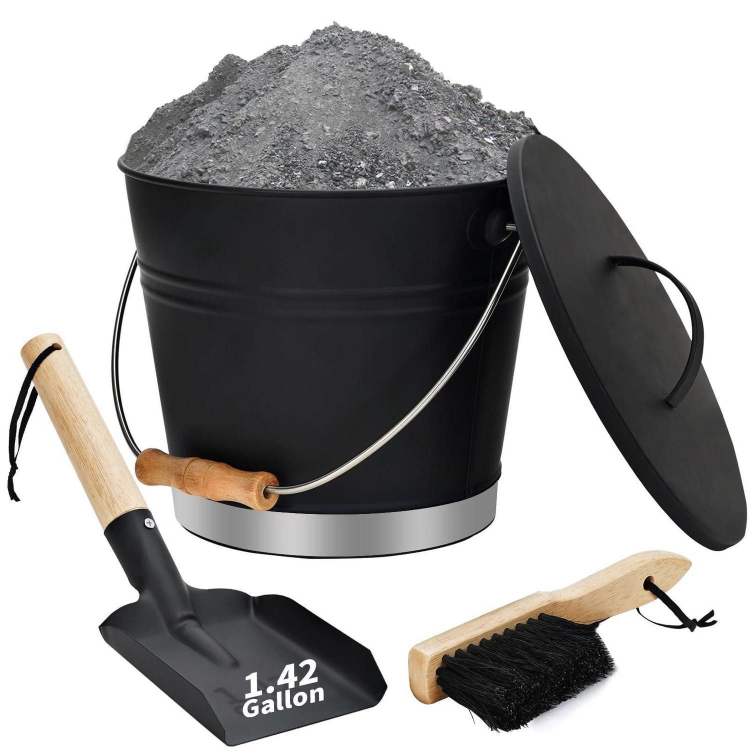LuxusKollektion Kaminholzkorb Ascheneimer Set mit Schaufel & Besen (1 St)