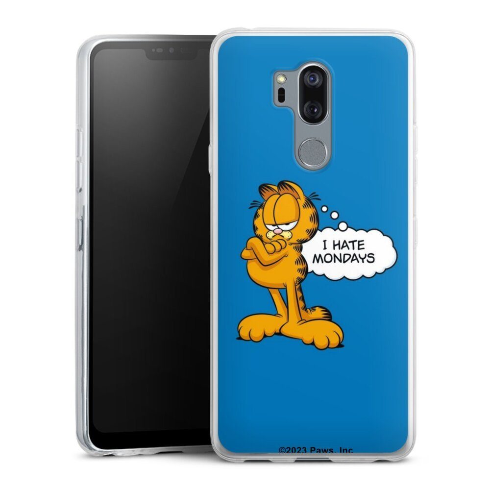 DeinDesign Handyhülle Garfield Katze Spruch Garfield I Hate Mondays Blue, LG G7 ThinQ Slim Case Silikon Hülle Ultra Dünn Schutzhülle