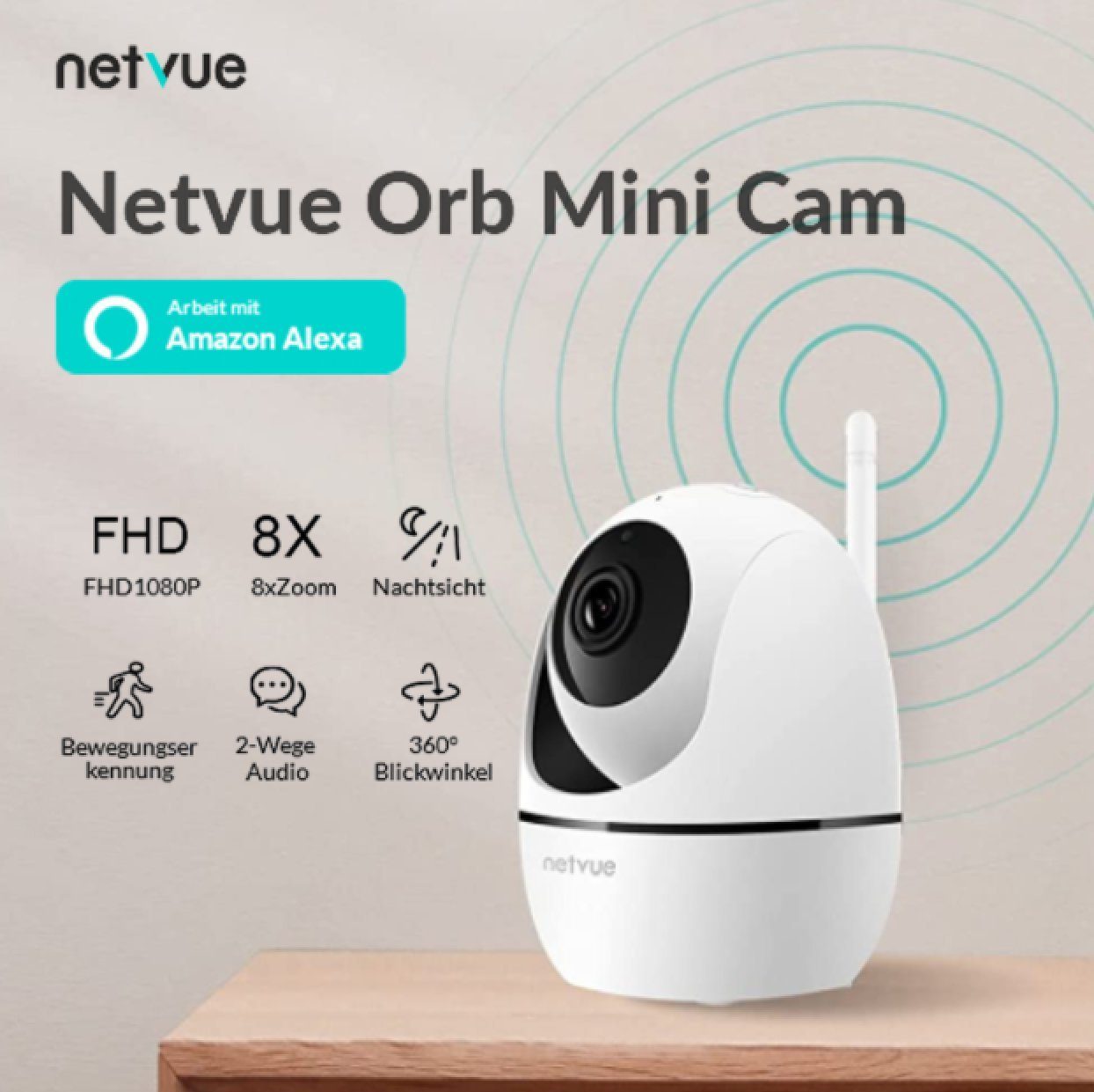 Indoor Kamera NETVUE Überwachungskamera Innen mit Bewegungserkennung,Babyphone