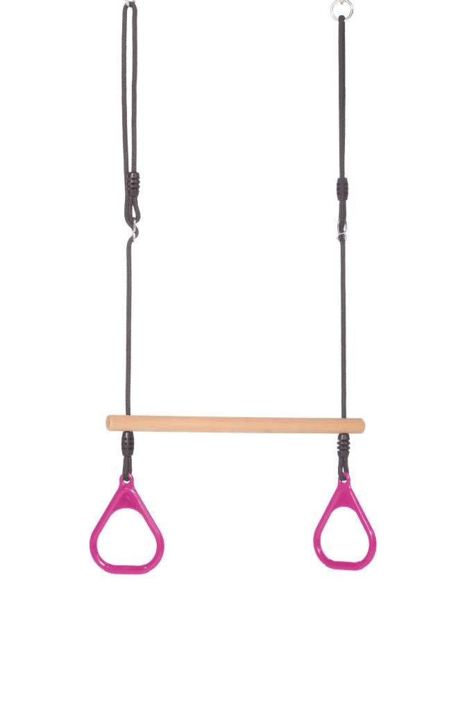 DICE Einzelschaukel Ringtrapez mit Kunststoffringen in Pink/Rosa mit geflochtenem Seil, passend für BERG Playbase