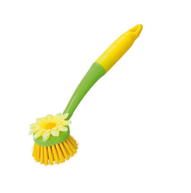 haug bürsten Reinigungsbürste 45102_21, Flower Spülbürste, citron/citron, mit gelber Textilblume, zum erfolgreichen Reinigen ihres Abwasches