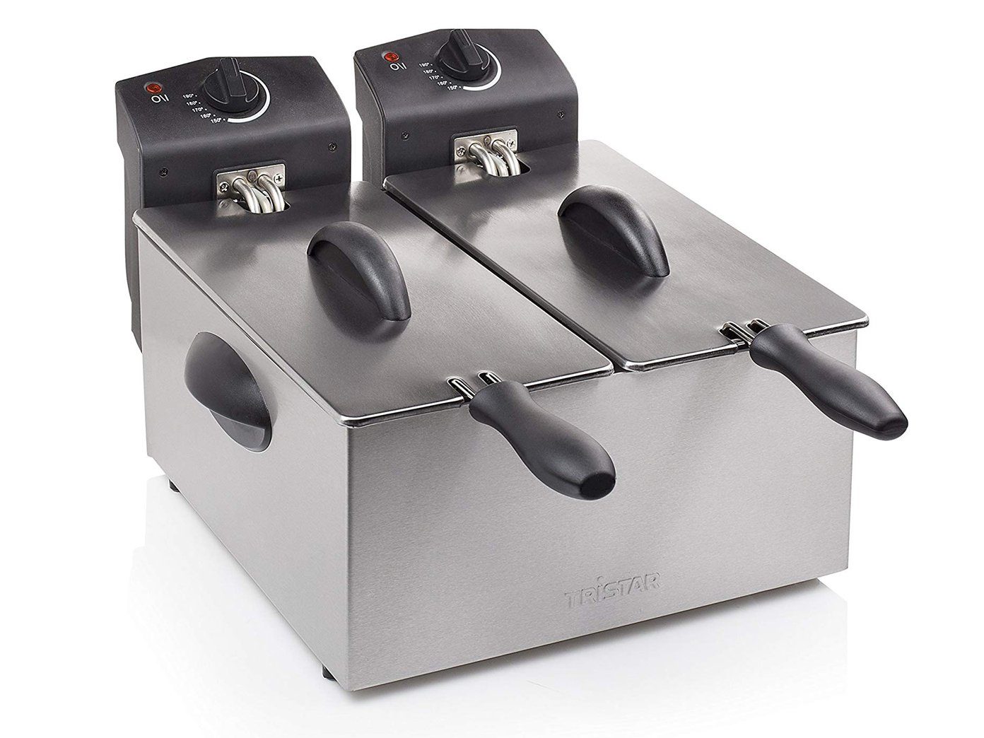 Tristar Kaltzonenfritteuse, 3600 W, Edelstahl Doppel Fritteuse 2x 3Ltr. Frittierkörbe - Frittöse mit Fett