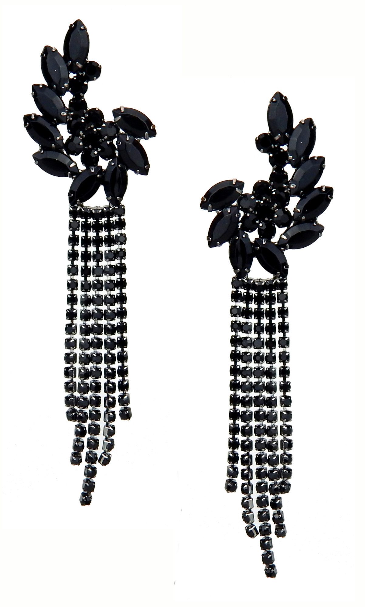 Ella Jonte Paar Ohrstecker, lange Strass Ohrringe schwarz Wasserfall günstig online kaufen