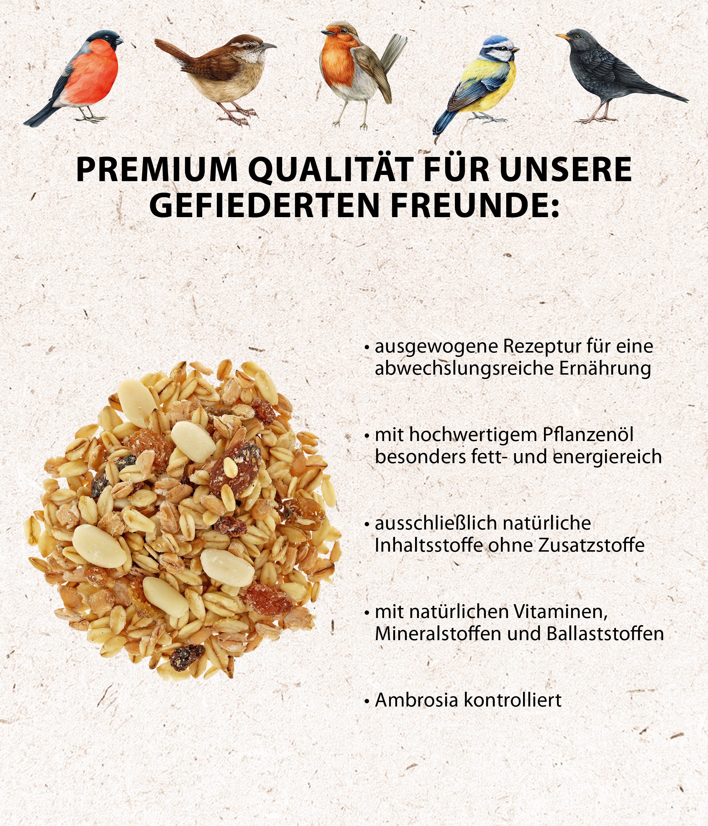 Dehner Natura Premium Wildvogel Fett- und Weichfutter, Hauptfutter für: Gartenvögel, Wildvogel, Energie-Boost für Amsel, Blaumeise, Buntspecht
