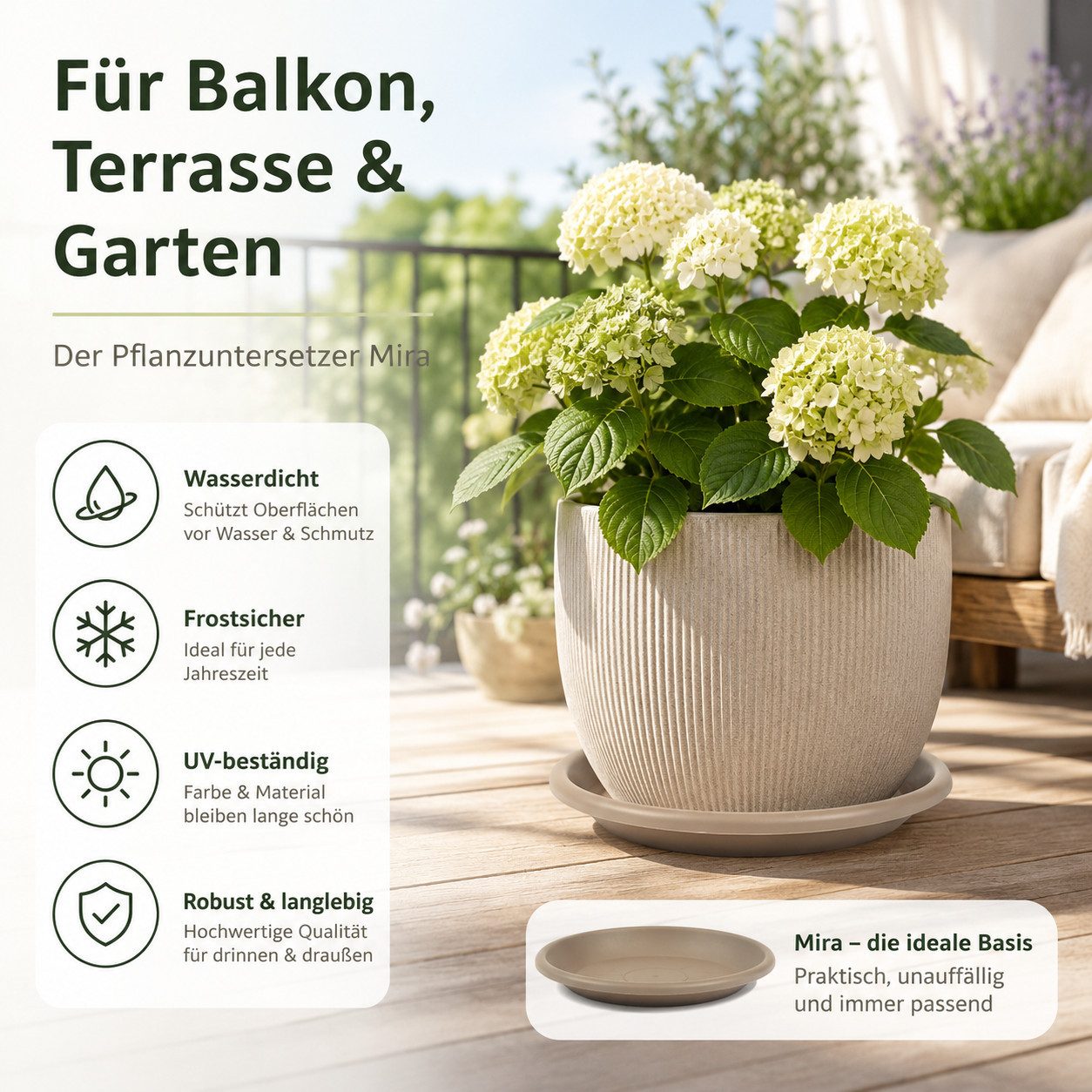 Testrut Blumentopfuntersetzer Pflanztopf Untersetzer taupe robust für saubere Flächen, Zubehör für Pflanztopf Fiona