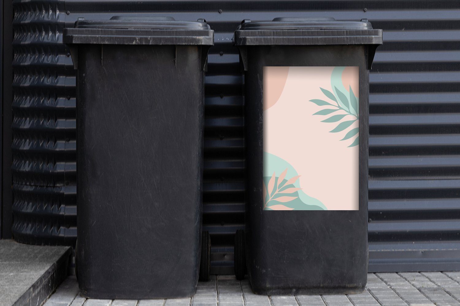 Pastell - Mülltonne, (1 - St), Wandsticker Mülleimer-aufkleber, Sticker, Blätter Container, Abfalbehälter MuchoWow Sommer