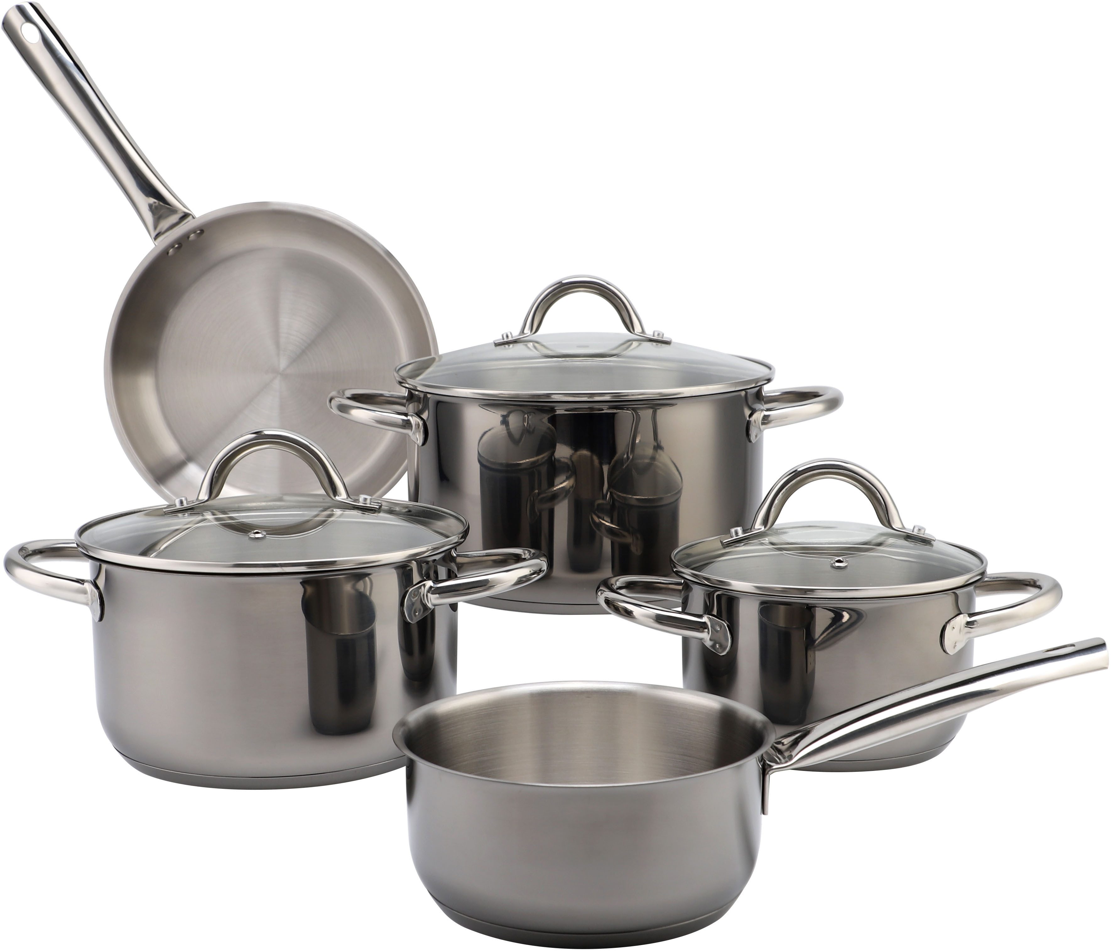 ECHTWERK Topf-Set Black-Edition, Edelstahl 18/8 (Set, 8-tlg., je 1 Kochtopf 16/20/24 cm, Kasserolle 16 cm, Bratpfanne 24 cm), für alle Herdarten geeignet, Induktion. Reduzierter Preis € 86,19. Unverbindliche Preisempfehlung € 159,95