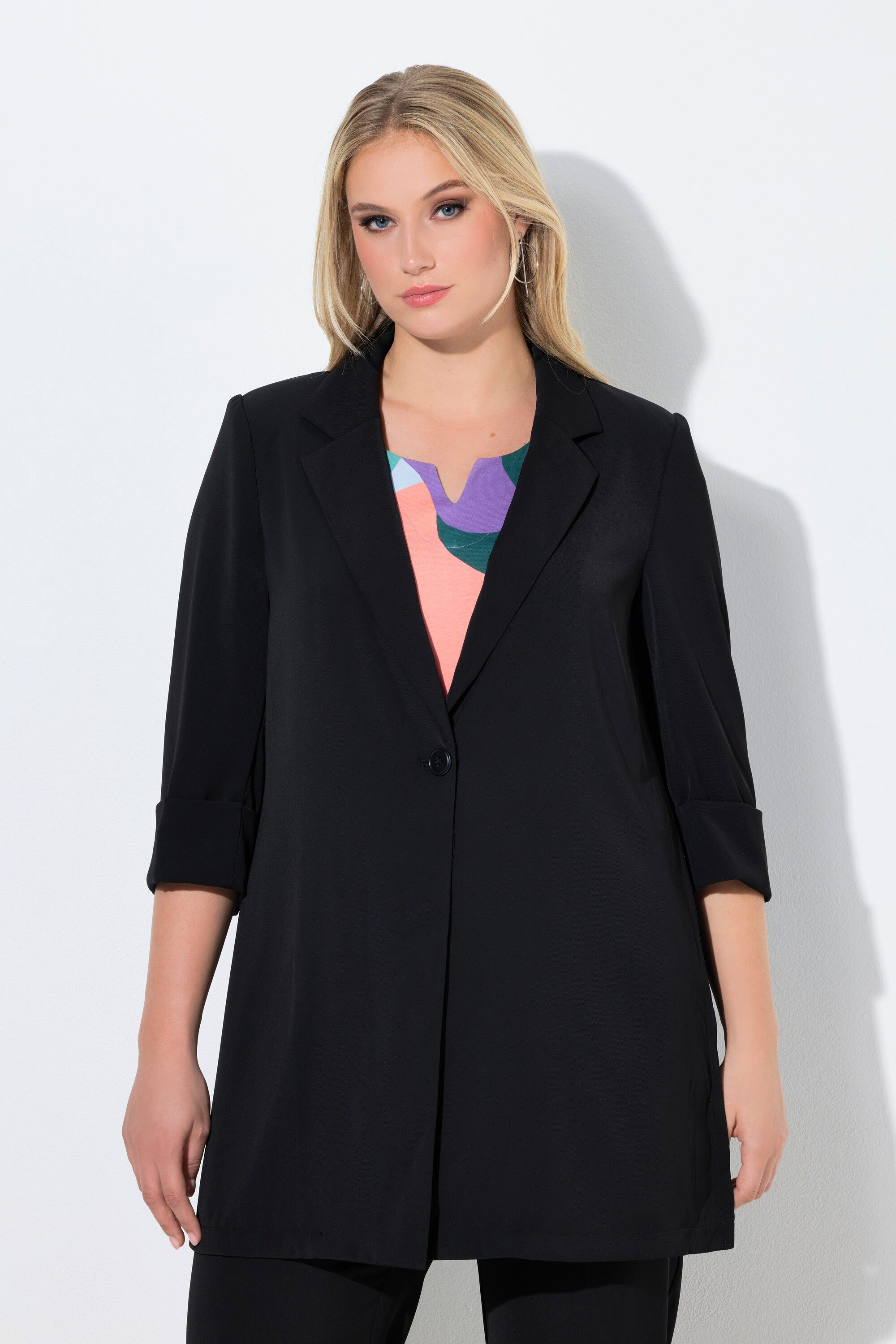 Ulla Popken Blusenblazer Blazer Reverskragen Seitenschlitze 3/4-Arm