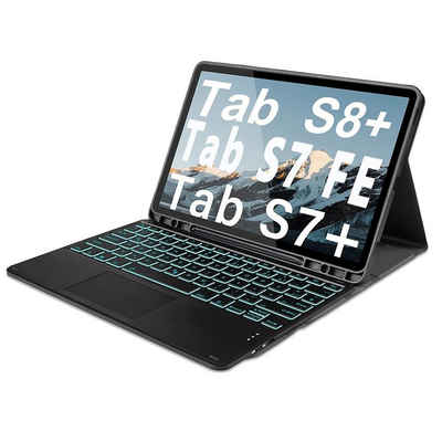 ZMC Samsung Galaxy Tab S8 Plus 12,4 Zoll Schutzhülle X800N X806B Touchpad Tablet-Tastatur (Beleuchtete Kabellose Tastatur Bluetooth mit Stiftablage magnetisch)