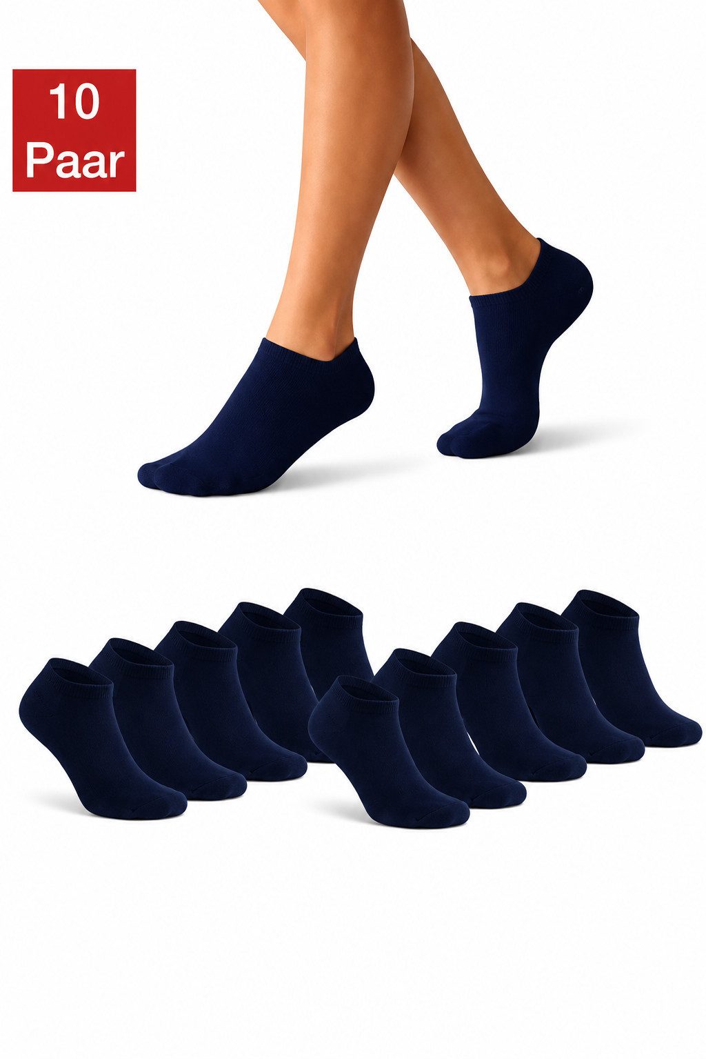 NERS Kurzsocken 10 und 20 Paar Damen & Herren aus Baumwolle, Komfortbund, atmungsaktiv (Packung, 10-Paar, 10) Sneakersocken mit verstärkter Ferse, ohne Gummidruck