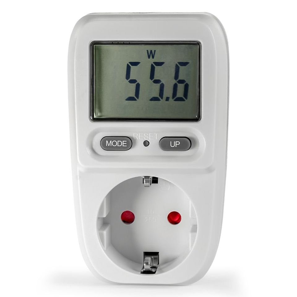 EAXUS Strommessgerät Energiekostenmessgerät Steckdose Strommesser Verbrauchsmessgerät, 1-tlg., bis 3680 Watt, Weiß mit Display