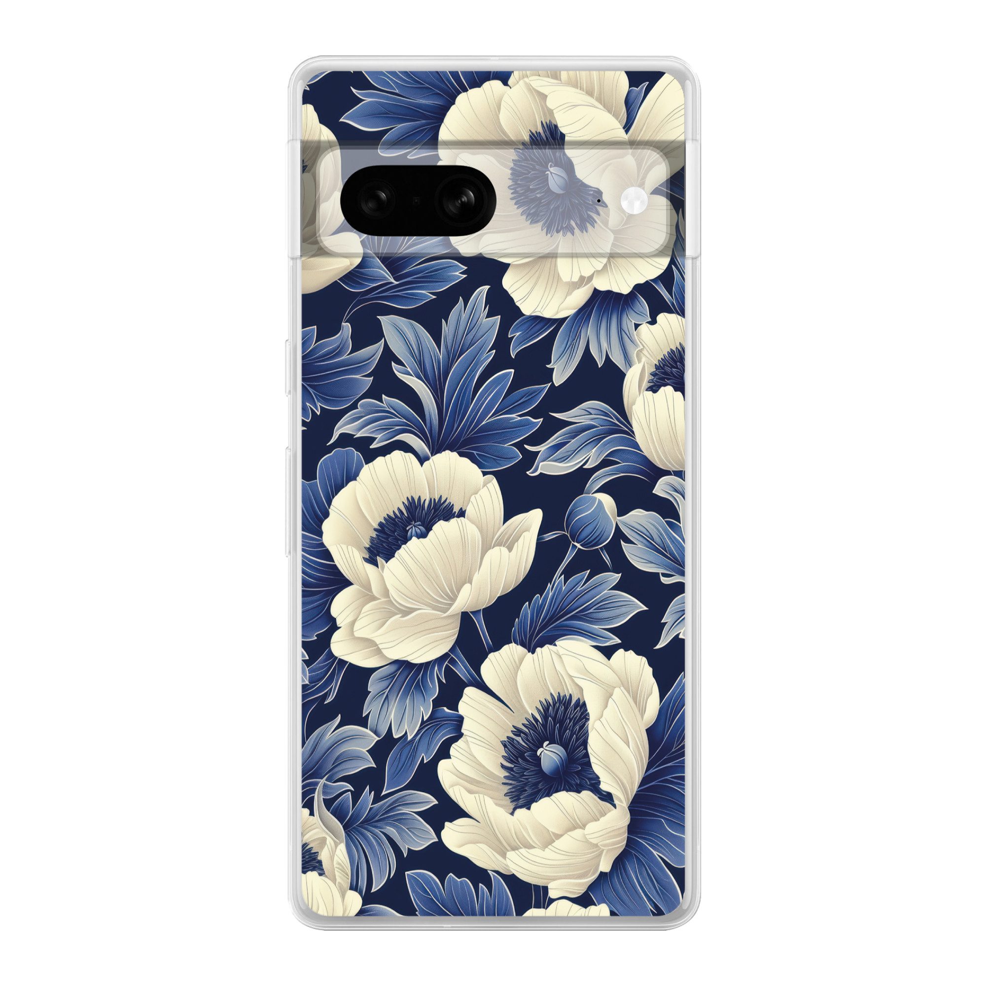 MuchoWow Handyhülle für Google Pixel 7 Blumen - Muster - Blau - Weiß, Phone Case, Silikon, Schutzhülle Dünn
