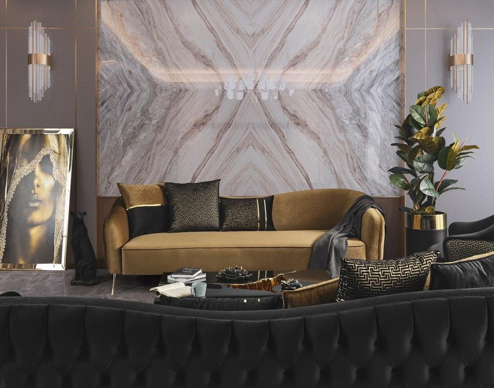 3-Sitzer Sofa in Made Textilsofa Polstersofas, Stoff Couch braun Europa JVmoebel Goldene